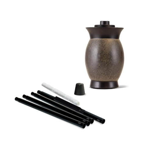 Resin Jar Torch With 4-In-1 Design, 64-Inch Outdoor Torch For Patio Garden And Lawn, Weather-Resistant Stone Color, disassembled view