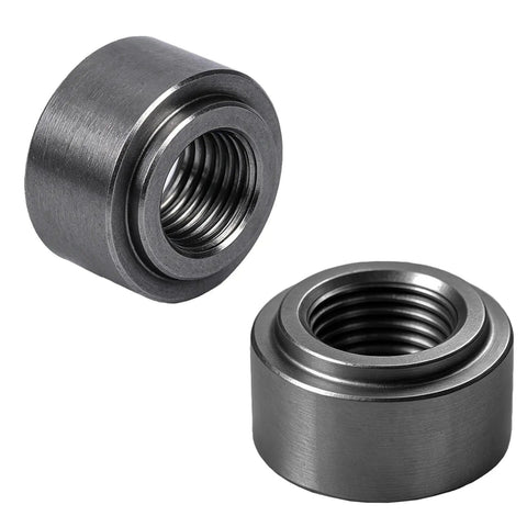 Two Pack 3/8 Npt Weld On Female Pipe Thread Steel Bung Fitting Step Nut Top Shelf Hardware showing threaded steel nuts.