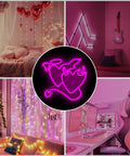 Pink Heart Angel Devil Neon Sign LED Light For Bedroom Wall Decor 14 By 13 Inch Acrylic Love Neon for cozy, romantic settings.