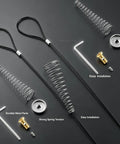 Components of Heavy Duty Black Stainless Steel Gate Latch Cable Pull Kit With Spring Tension Adjustment, easy installation parts.