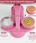 Blush Pink Button Maker Machine 58mm Pin Badge Press Tool With 30 Complete Sets And Sharp Cutter showcasing alignment pin and instruction guide.