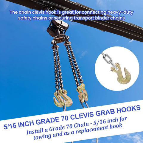 Eight Pack Clevis Grab Hooks Five Sixteenths Inch Grade Seventy Forged Steel for tow chains heavy duty zinc plated yellow chromate