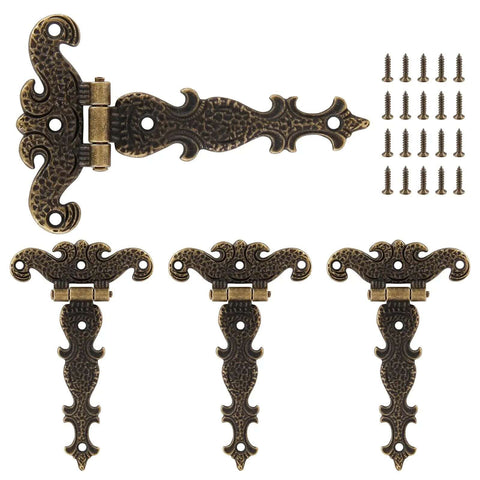 Beefy Heavy Duty Antique Bronze Tee Strap Hinge Set for Barn Doors 4.33x2.75 inches, with 4 hinges and 20 screws, zinc alloy