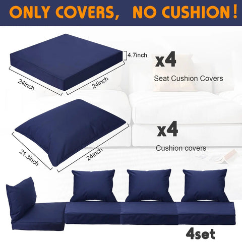 Eight Piece Outdoor Cushion Covers Set With Zippers UV And Water Resistant Dark Blue Patio Slipcovers For Back Cushions 24x21.3 Inches And Seat Cushions 24x24x4.7 Inches Includes Four Back Covers And Four Seat Covers