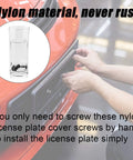 16 Pairs Nylon License Plate Screws Bolts Nuts Fasteners Kit For Motorcycle And Bike Cover Plates Holder Durable Nylon Fasteners For Easy Installation being installed by hand on a car