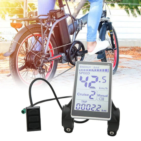 Dope LCD Display Meter for Electric Bikes 24V 36V 48V 60V, Five Pin M5 Panel Meter, Bike Computer With Speed, Distance, Battery Readouts, Fits 31.8mm or 22.2mm Handlebars, Rainy Day Ready