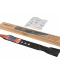 22 Inch Replacement Blade For Gas Lawn Mowers, Heavy Duty Beefy Steel, High Performance Cut, Fits Standard 22 Inch Decks, product box and instructions