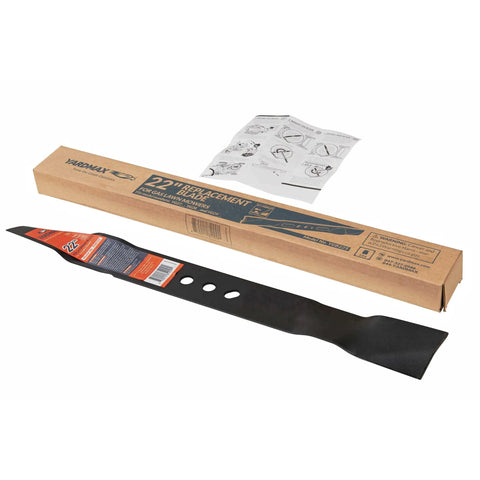 22 Inch Replacement Blade For Gas Lawn Mowers, Heavy Duty Beefy Steel, High Performance Cut, Fits Standard 22 Inch Decks, product box and instructions