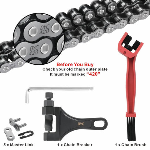 420 Chain Kit 132 Links Cut To Fit With Master Links Breaker Tool And Chain Brush For Mini Bike Pit Bike Dirt Bike ATV And Go Kart