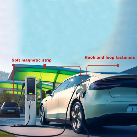 Rock Solid Ev Charger Port Cover For Outdoor Electric Vehicles Waterproof Thick Pvc With Dual Magnetic Straps displayed on an EV.