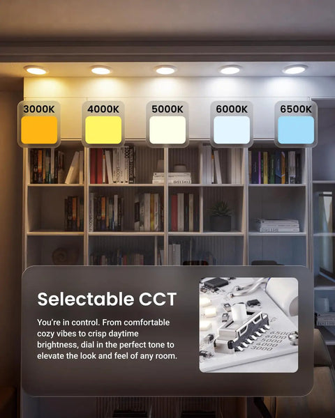 Top Shelf 24 Pack 6 Inch Flush Mount Led Ceiling Lights Featuring Smooth Dimming Five Cct Settings Dead Simple Wiring And Genuine Heavy Duty Build For Your Home, showcasing selectable CCT settings.