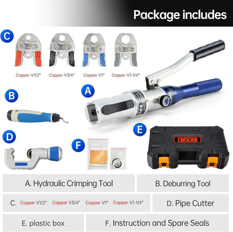 Workhorse Copper Pipe Crimping Tool For Narrow Spaces One Half Inch To One And A Quarter Inch Jaws Hydraulic Press Crimpers Portable Pliers Rotatable Head Up To Three Hundred Fifty Degrees Aluminum Alloy Body Built For Tight Spaces, tool kit parts