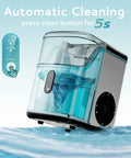 Countertop Nugget Ice Maker With Self Cleaning Function, Sonic Pebble Ice Machine, stainless steel silver with auto-cleaning feature.