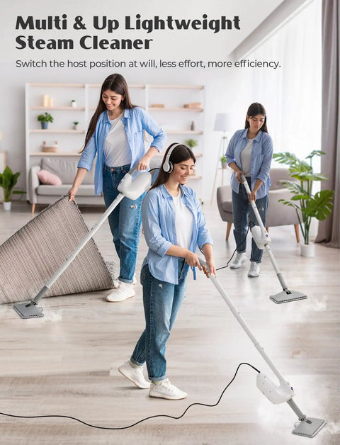 Level Up Your Routine With This Kickin 10 In 1 Steam Mop And Detachable Handheld Cleaner Packing A Roomy 350ml Tank Snappy 10 Second Warm Up And Snag Free 23 Ft Cord For Smooth Hard Floor And Tile Cleaning in use on hardwood floors.