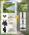 Comparison of mist nozzles, connectors, and adjustable height for outdoor misting system versus others. Focus keyword: Outdoor Misting System With Adjustable Stand And 360° Flexible Hose Ultra Fine 0.5mm Nozzles For Patio Cooling Backyard Oasis Poolside And BBQ Includes 26Ft Hose And Tripod.