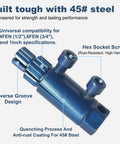 Beefy Heavy Duty Pipe Extractor And Screw Extractor Set For Pipe Wrench And Faucet Removal, Removes Broken Or Stripped Bolts And Rusted Threads In 1/2 3/4 And 1 Inch, Blue Durable Tool For Quick Pipe Repair demonstrating reverse groove design with hex socket screws and anti-rust coating.