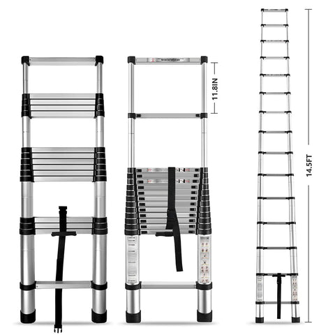 14 Point 5 Foot Telescoping Ladder With 330 Pound Capacity Heavy Duty Aluminum Extendable Collapsible Ladder displayed