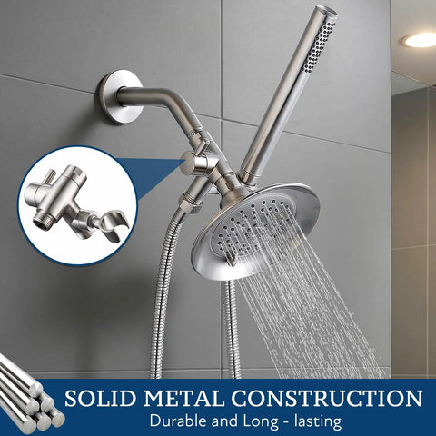 Solid Metal Shower Arm Diverter With Holder For Handheld And Fixed Shower Heads 3 Way Universal Diverter System G Half Inch Thread Brushed Nickel Built Tough For Long Lasting Durability And Leak Free Performance showing water flow from showerhead