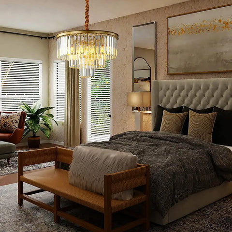 Dope Modern Crystal Chandelier Lighting Fixture With K9 Crystals Round Pendant Ceiling Light For Bedroom, Chrome Finish