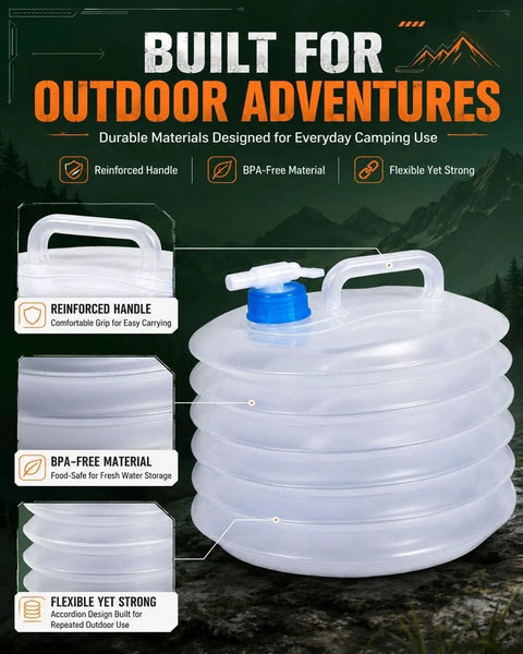 Collapsible Water Container With Spigot For Camping And Hiking showing reinforced handle and BPA-free material
