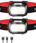 Two Pack Rechargeable LED Headlamps With 2000 Lumens, Super Bright Wide Beam, Stepless Dimming, COB And XPG LED Tech