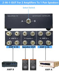 2 In 1 Out Amp And Speaker Switcher for dual amps or dual speakers shown with control buttons and connection ports, labeled A and B.
