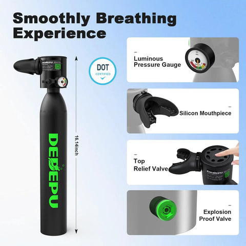 Mini Scuba Tank With Snorkel Mask And Hand Pump For Quick Grab And Go Underwater Breathing 0.5L with pressure gauge and valve features