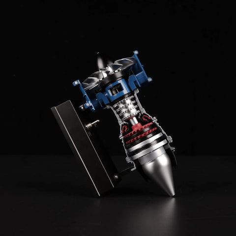 Ultra Realistic Mini Metal Turbofan Engine Model Kit That Actually Runs, 1:20 scale, displayed on a black background.