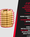 Knife Threaded Inserts For Hardwood Woodworking Brass 1/4-20 Internal Threads 0.500 Inch Length Pack Of 25 Heavy Duty Grip