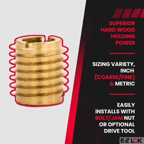 Knife Threaded Inserts For Hardwood Woodworking Brass 1/4-20 Internal Threads 0.500 Inch Length Pack Of 25 Heavy Duty Grip