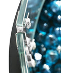 Close-up of Round Gas Fire Pit Glass Wind Guard For 23 Inch Round Pits, Clear Tempered Glass Flame Shield with blue reflections