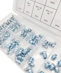 110 Piece Metric Grease Fittings Kit With Standard Straight 45 Degree And 90 Degree Angled Zerk Nipples in organized case
