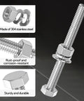 10 Pack 3/8-16 X 4 Inch 304 Stainless Steel Fully Threaded Hex Head Bolts With Sealing Washers Nuts And Wrench Included For Auto Repair And DIY Projects, with nut and washers