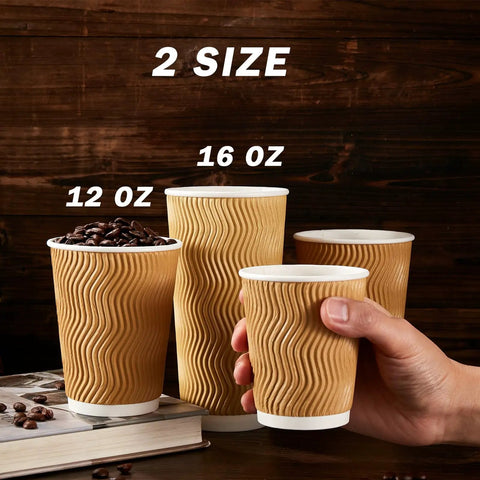 No Sleeve Needed 12 Oz Ripple Wall Corrugated Insulated Paper Cups With Anti Scald Grip For Hot Or Cold Drinks 16oz comparison