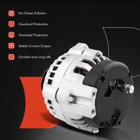 Heavy Duty 100 Amp 12V Alternator For Chevy S10 1998 To 2003 2.2L L4 GMC Sonoma 1998 To 2003 2.2L L4 Isuzu Hombre 1998 To 2000 2.2L L4 6 Groove Pulley Clockwise Rotation Direct Fit Replacement OE 8104640850 400 12107 close-up view
