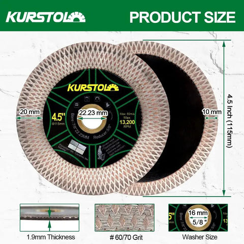 Kurstol 11 Piece Diamond Tile Hole Saw Kit With Beveling Bit And Cutting Disc For Porcelain Ceramic Granite Marble Heavy Duty Vacuum Brazed Core Drill Bits Easy To Use 4.5 inch cutting disc and specifications