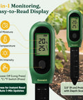 3-In-1 Digital Plant Care Meter With Soil Moisture, Temperature And Sunlight Sensor in garden, large LCD display shown