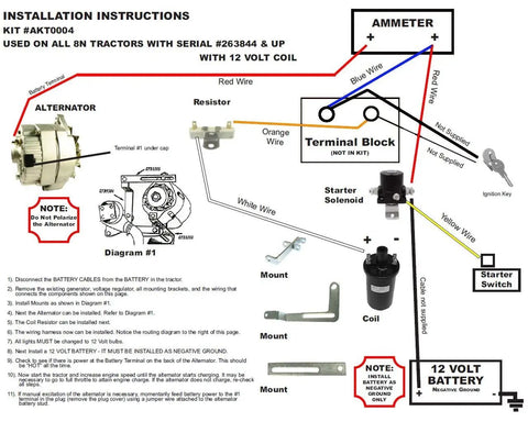 Installation instructions diagram for Premium Tough Heavy Duty Alternator Conversion Kit For Ford 8N Tractor Generator To Alternator Swap.