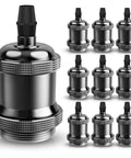 10-pack E26 Vintage Lamp Socket for Edison Pendant Lights, old school industrial hanging lamp holder in pearl black finish