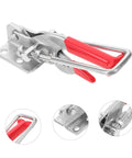 Close-up of Rubber T Handle Hasp Latch for toolboxes and car hoods, flexible and durable draw latch with metal finish