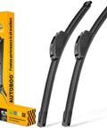 Premium All Season Windshield Wiper Blades In A 26 And 18 Inch Straight Up Two Pack displayed with packaging, designed for all weather use.