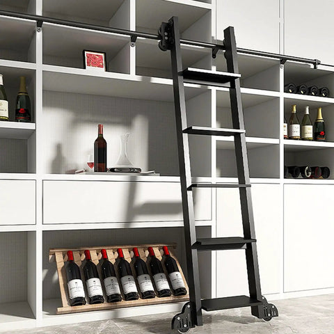 Sliding Ladder Hardware Kit With Brake Wheels, 3.3Ft To 24Ft Adjustable Track System, 10Ft Track Included, installed in home library.