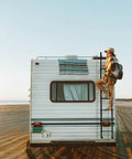 Premium Aluminum Exterior RV Ladder 7 Step For Travel Trailers Universal Outdoor Ladder Lightweight Yet Heavy Duty Rust Resistant Easy Install Supports Up To 250 Pounds on rear of RV