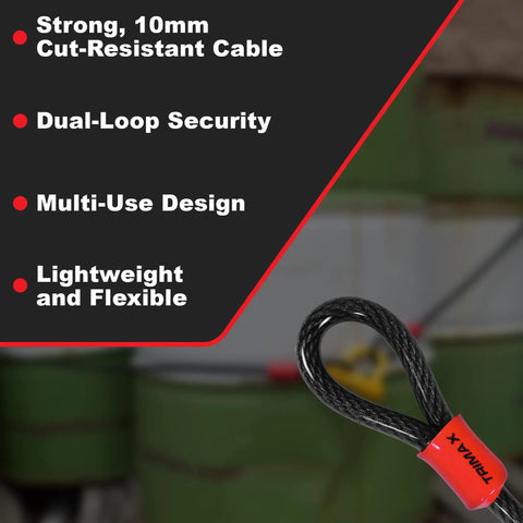Heavy Duty Dual Loop Security Cable 30 Feet Long 10mm Thick Commercial Grade Locking Cable highlighted features