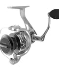 Throttle II Spinning Fishing Reel With 11 Bearings 10 Plus Clutch Continuous Anti Reverse Front Adjustable Drag Ultra Smooth Durable Gears And Aluminum Unibody Built For Serious Freshwater And Light Saltwater Fishing, shown from side angle.
