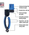All-In-One Guitar Winder, Cutter And Bridge Pin Puller for acoustic, electric and bass guitars, showing scratch-free rubber head.
