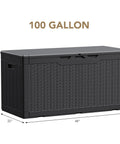 100 Gallon Waterproof Resin Deck Box With Lockable Lid For Patio Cushions And Garden Tools, Large Outdoor Storage Chest