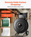 Road Ready Banding Strapping Cart For Pet And Polypropylene Coils handles 8 or 16 inch cores with carbon steel frame.