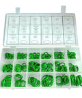 270 Piece O Ring Kit For Car Air Conditioning With 18 Sizes Made Of NBR Rubber Seals For Compressor And AC Gasket Assortment Set Built For High Temp And High Pressure Use Ready To Roll Green, organized in a white case.