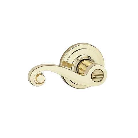 Lido Interior Privacy Door Handle With Lock For Bathroom And Bedroom, Polished Brass Reversible Lever, side view